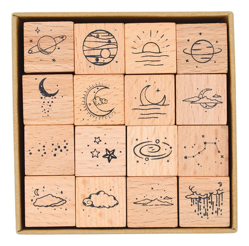 Cliocoo Juego 16 Sello Madera Goma Luna Estrella M-26 (1