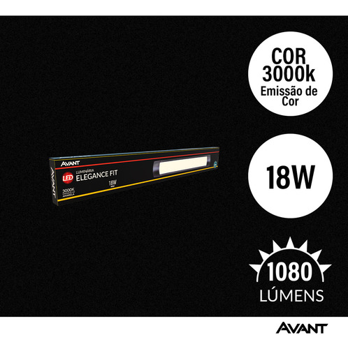 Luminaria Led Elegance Fit 18w 3000k 127V/220V Preto Avant Estrutura Preto Fosco 127V/220V