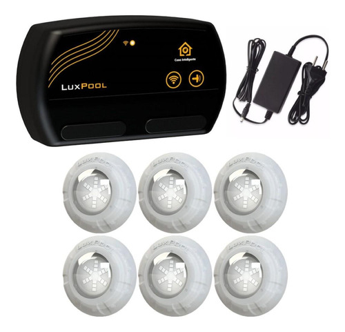 Kit 6x Led Rgb 9w Abs Piscina + Comando Wifi Alexa Luxpool