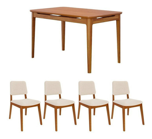 Conjunto Sala De Jantar 1 Mesa 130cm 4 Cadeiras Estofadas Wt