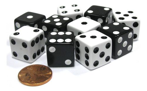 Juego De 10 Dados D6 De Seis Caras Y 16 Mm, 5 Puntos Blan...