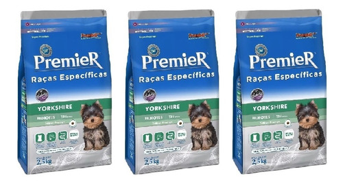 Ração Premier Cão Yorkshire 2,5kg Filhote Kit 3 Unidades