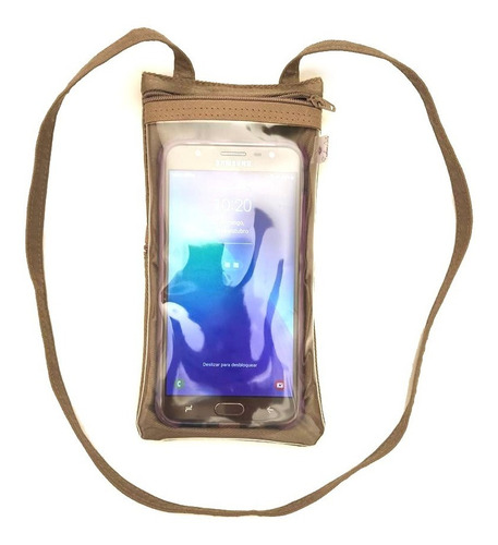 Imagem 3 de 7 de Porta Celular Alça Pescoço Visor Touch Com Fecho E Bolsinho