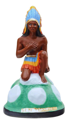 Imagem Caboclo Sete Pedreiras 20 Cm Gesso Resinado Umbanda Cor Único