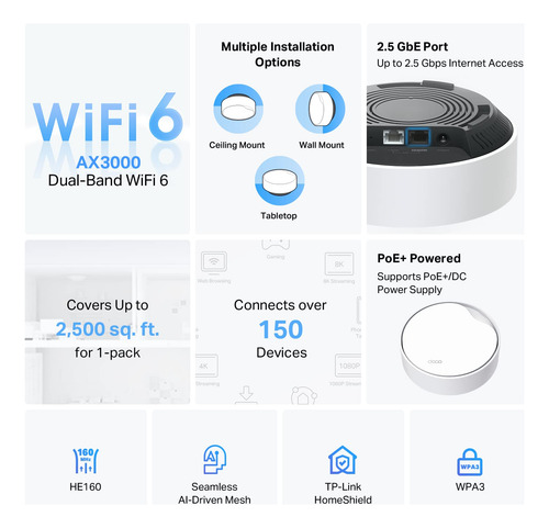 Tp-link Deco Ax3000 Poe Mesh Wifi 6 Montaje En Pared Techo