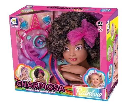 Boneca Charmosa Rainbow Negra Maquiagem Penteado Acessórios