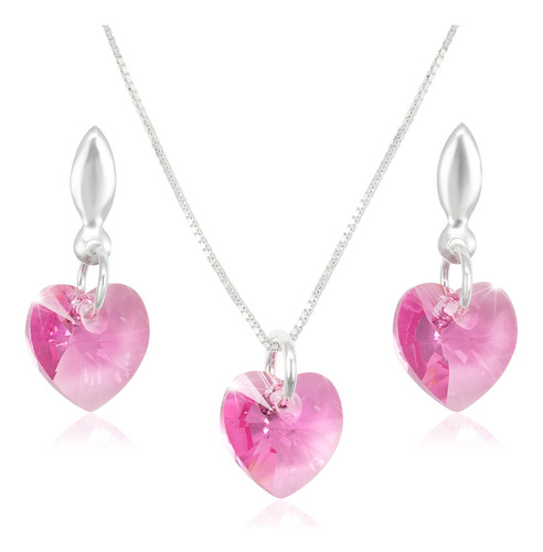 Collares Mujer Cadena Corazones Swarovski Plata Joya Regalo