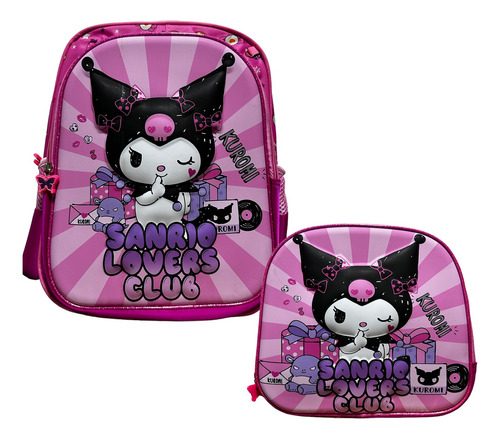 Maleta Morral Grande  Kuromi + Lonchera+ Cartuchera 3d