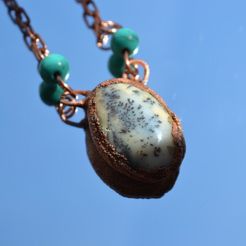 Collar Piedra Agata Y Howlitas Turquesa, Cadena Cobre, Cod1