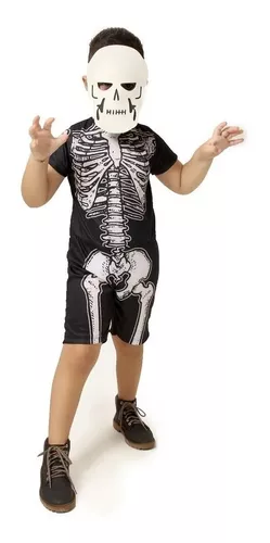 Fantasia de Halloween Infantil Masculina Esqueleto Mariachi Curto Com  Máscara