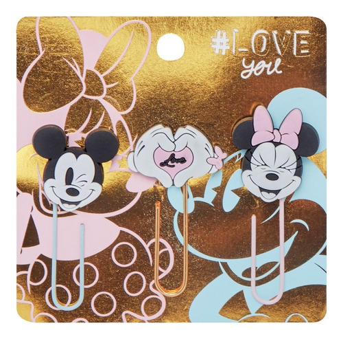 Broches Clips Mooving Fun Paper Golden Mickey Y Minnie X3u Color Rosa