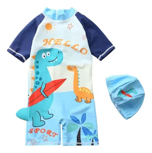 Traje De Baño Enterizo Para Bebes + Gorro De Piscina