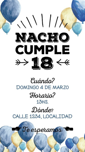 Invitación Digital Whatsapp Cumpleaños Globos Azules