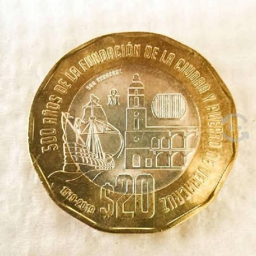 Moneda De 20 Pesos Del Puerto De Veracruz 500años