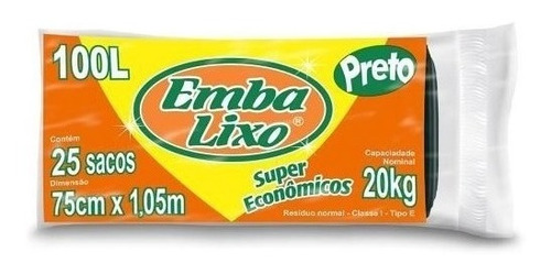 Saco para Lixo 100l Embalixo 25 Unidades