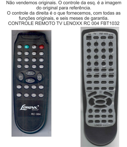 Controle Remoto Tv Lenoxx Rc 004 Fbt 1032