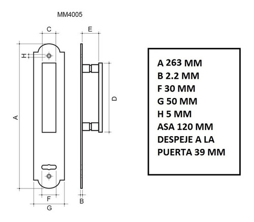 Imagen 3 de 3 de Combo Manijon + Manija Giratoria Bocallave Hierro Recto Agua