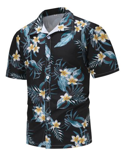 Camisa Manga Corta De Playa Casual Con Botones Motivo Floral