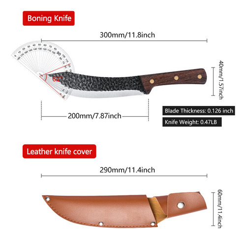 Butcher's Knife -blackened Hammer Pattern Bone Cutting Knife