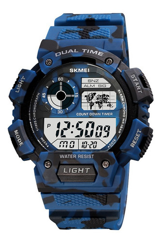 Reloj Skmei Militar 1723 Camuflaje Azul Digital Hora Doble