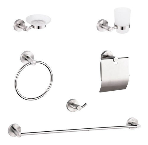 Set Accesorios Baño Quality Metal Satinado 10 Años Gtia Qm