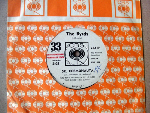 The Byrds Sr. Cosmonauta Simple Single 1967 Promo Nacional