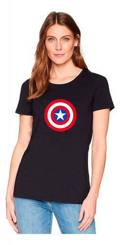 Polera Manga Corta Dama Capitan America Logo Escudo