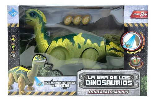 Dinosaurio Proyector Pone Huevos Con Movimiento Luz Y Sonido Color Verde Personaje Apatosaurus