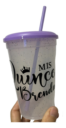 100 Vaso Con Glitter 500cc C/sorbete Souvenirs Personalizado