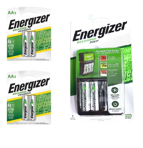 Imagen 1 de 5 de Cargador Energizer Maxi Aa Aaa + 6 Pilas Recargables Aa