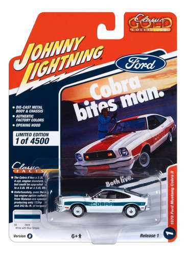 Johnny Lightning 1978 Ford Mustang Cobra 2 1/64 Classic Gold Color Blanco