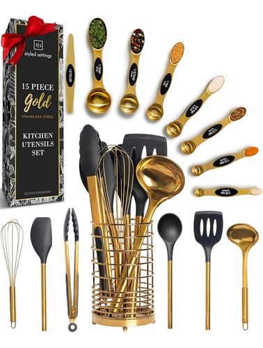 Styled Settings Juego De Utensilios De Cocina Negros Y Dora