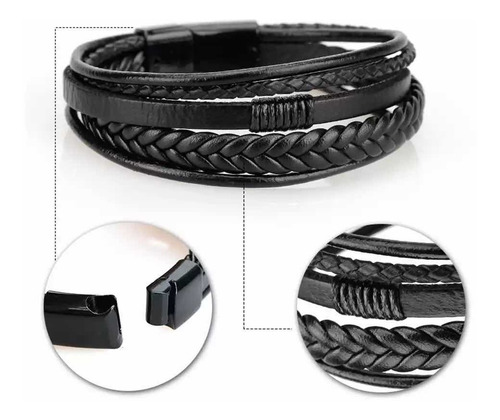 Imagen 2 de 4 de Pulsera Brazalete Cuero Hombre O Mujer Con Cierre Magnético