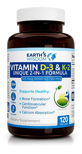 Earths Wisdom Vitamina D3 5000 Ui Con Frmula K2 (mk7). Compl