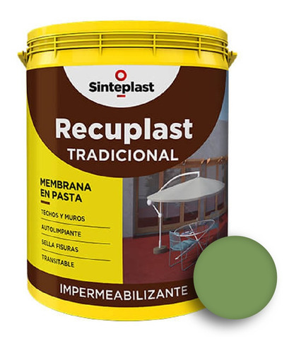 Recuplast Tradicional Membrana En Pasta Para Techos / Muros X 10lts -  Color Verde Cemento