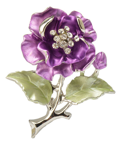 Broche Con Forma De Flor Morada Y Cristal Con Purpurina