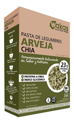 Pasta Proteica Wakas Arveja Y Chía Sin Tacc 250 Grs