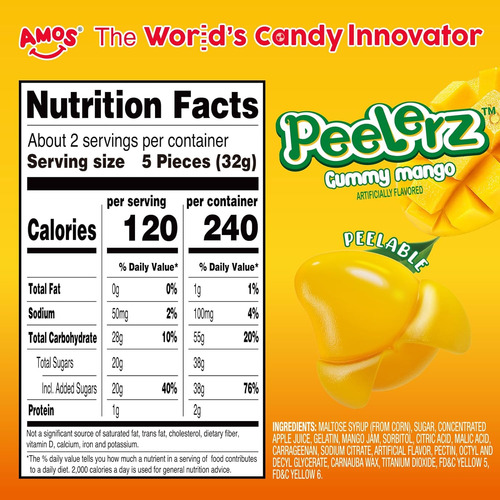 Amos Peelable Mango Candy, Peelerz Gummy Mango Peeling Candy