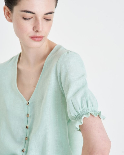 Imagen 3 de 5 de Camisa Portsaid Rustic Cotton Cancún Suculenta Con Cuello V
