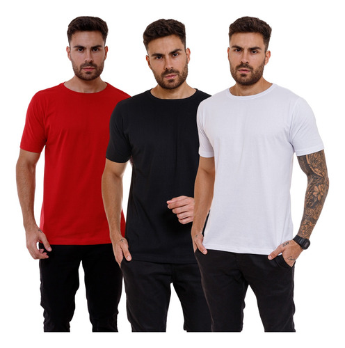 Kit 3 Camisetas Masculinas Slim Fit Básicas Algodão Premium