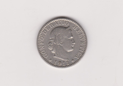 Moneda Suiza 20 Rappen Año 1911 Muy Bueno +