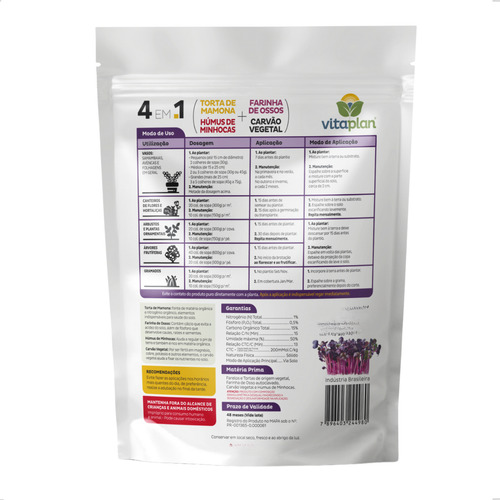 Fertilizante Orgânico Misto Classe A 4 Em 1 - 700gr Vitaplan