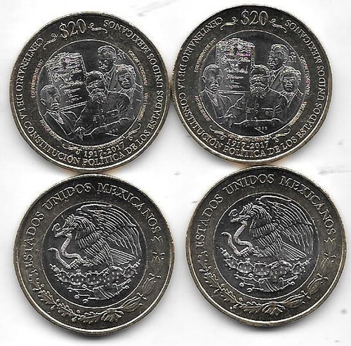 Moneda Mejico 20 Pesos Constitucion Bimetalica Sin Circular
