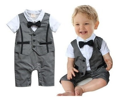 Mameluco Ropa Traje Para Bebe Gris Chaleco