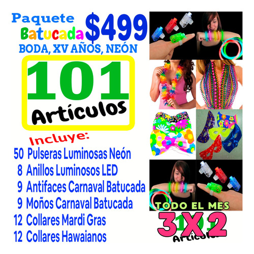 Paquete Batucada $559 Party Fiesta Boda Xv Neon Envio Gratis