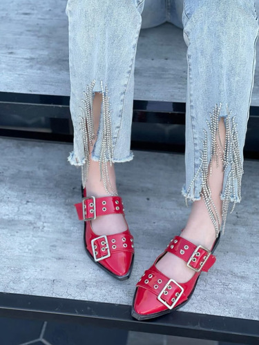 Flats Balerina De Charol Con Hebillas Moda Dama