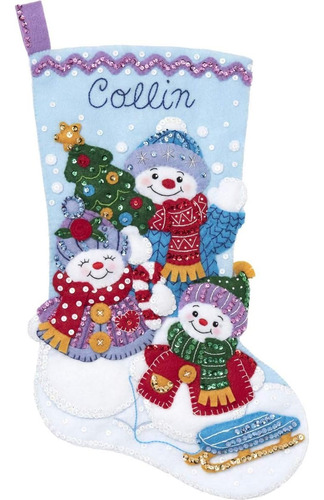Bucilla Original. Bota Navideña Muñecos De Nieve. Navidad