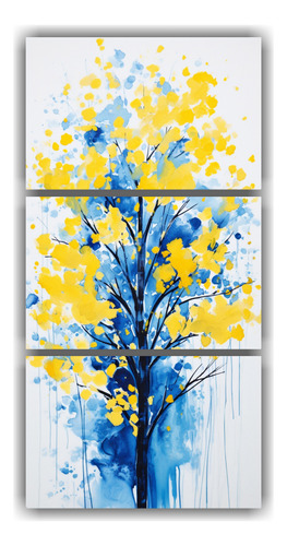 45x90cm Cuadro Bosque De Álamo Amarillo Y Azul Flores