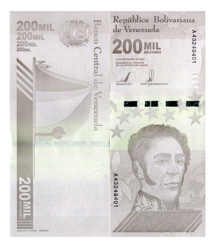 Billete De Venezuela 200,000 Bolívares Simón Bolívar 2020