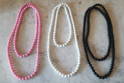 Collar Negro, Blanco, Rosa, Cuentas Plásticas